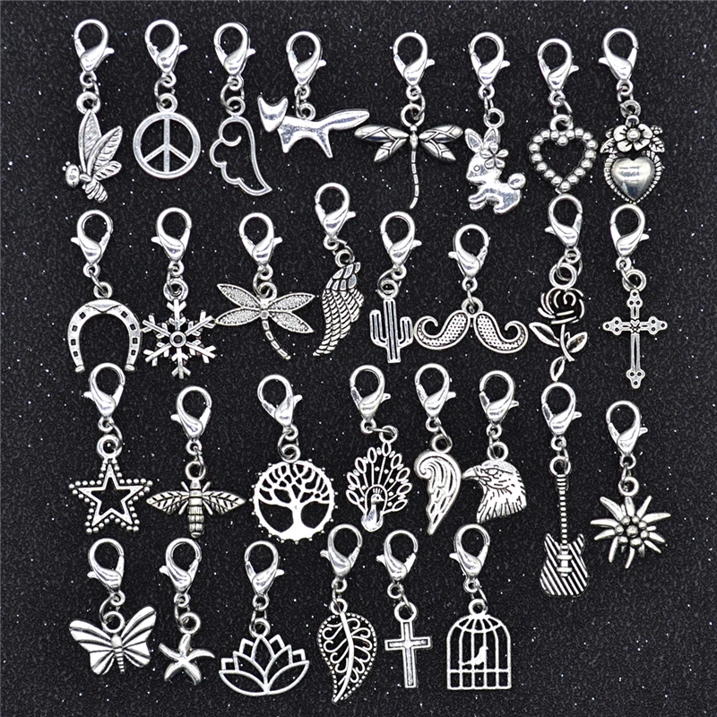 YuenZ 30pcs Mixed Styles Animal Heart Leaf Flower Charms Lobster clasp Bracelet Pendants DIY Jewelry for Making Accessories