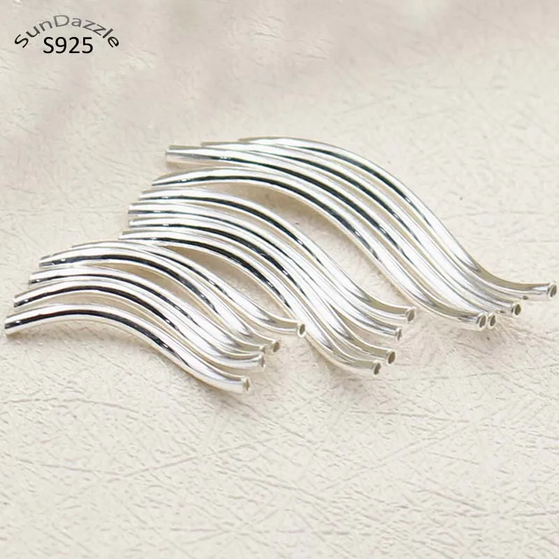 Real Pure Solid 925 Sterling Silver Connector S Shape Curved Silver Long Tube Beads Bracelet Necklace Jewelry Making Findings