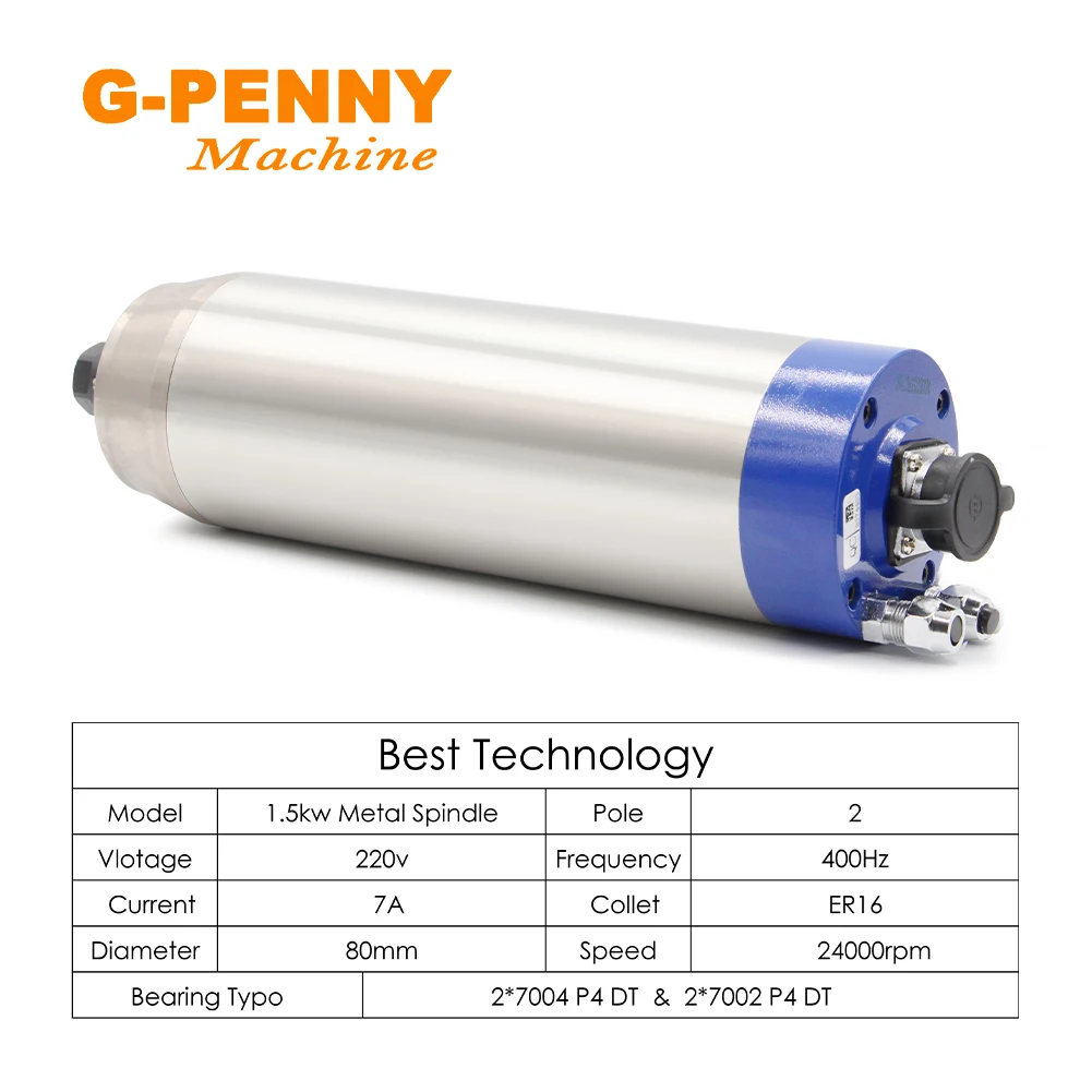 G-penny Machine Water cooled spindle 1.5KW ER16 Metal working spindle 4 pcs ceramic ball bearings Used for metal iron stainless