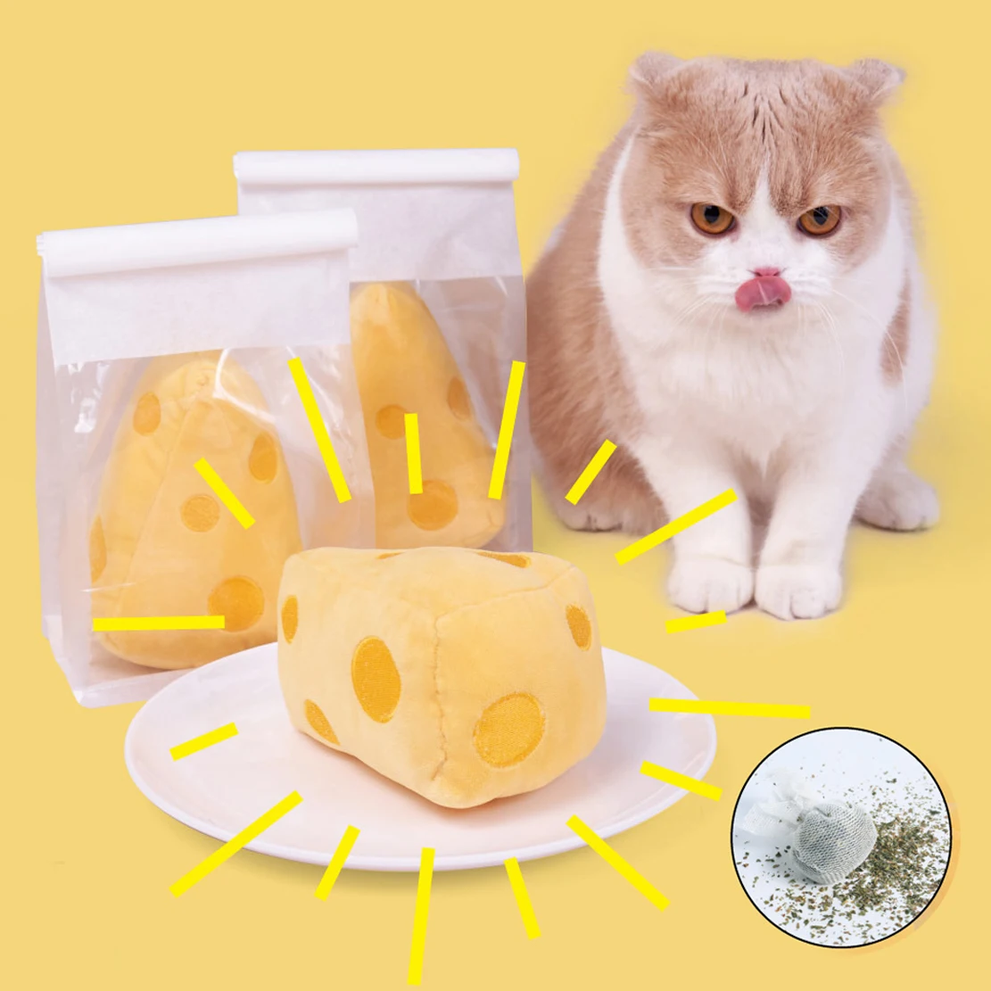 

PP Cotton Cat Catnip Toy Cute Cheese Shape Cat Accessories Soft Pet Products for Kitten Bite Resistant Cat Supplies Dropshipping