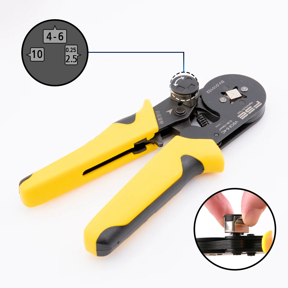 HSC 8 6-4C 0.08-10มม.^ 2 26-7AWGปรับที่แม่นยำCrimpคีมหลอดBootlace Terminal Crimping Hand Tool VSC8 6-4C