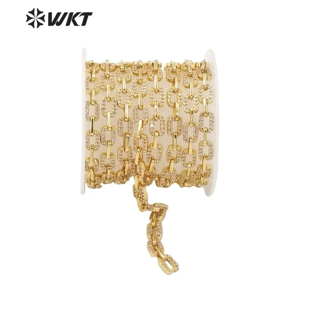 WT-BC145 Small Size Link Chain Jewelry Findings Fashon CZ Square Brass Necklace Precious Gold Hand Make Accessories