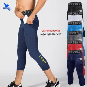 Men Sport 3/4 Running Pants with Mobile Pocket Capris Running Tights Gym Fitness Training Leggings Slim Cropped Trousers Custom 10 best sales mecool i - №3