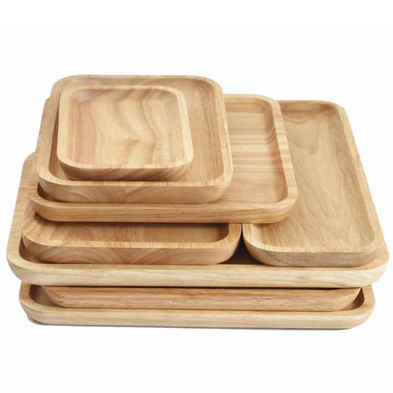 Natural Round Rubber Plates, Sushi Dessert, Fruit Bread Dish, Wooden Salad Bowl Trays, Decorative Plates and Bowls