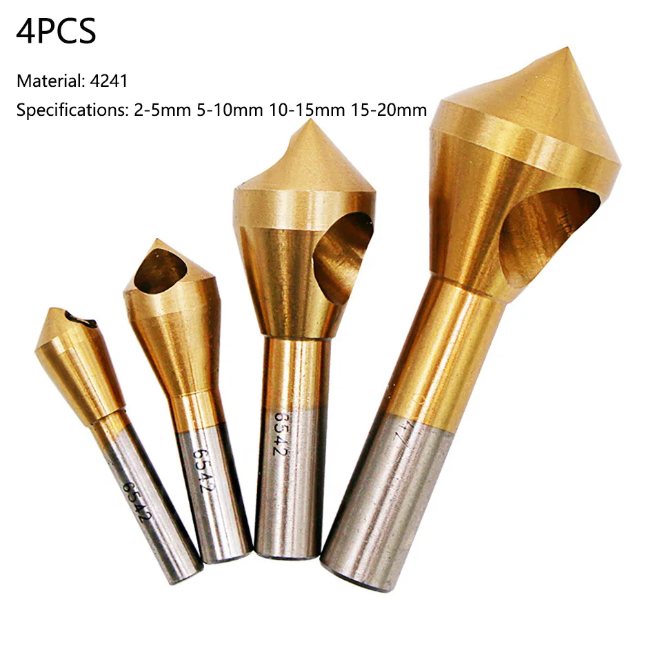 4pcs Titanium Countersink Deburring Countersunk Drill Taper Hole Cutter Steel AluminumHead Chamfering Tools 2-5-10-15-20mm