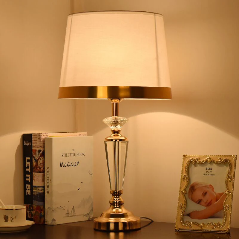OURFENG Modern Table Lamp Crystal White Bedside LED Desk Lamp Luxury Decorative for Home Foyer Bed Room Office Hotel Study