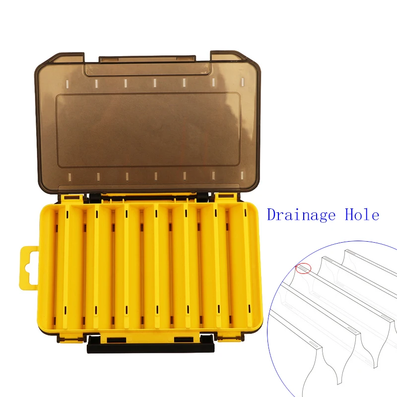 Plastic Fishing Tackle Box Hook Lure Bait Container Double Sided Waterproof Accessories Storage Box Case with Holes for Drainage