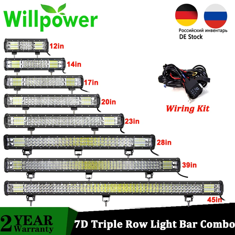 Трехрядсветодиодный светодиодсветильник панель Willpower, 20 дюймов, 23 дюйма, 28 дюймов, 39 дюймов, 45 дюймов, 7D, 288 Вт, 324 Вт, светильник ры рабочего света для бездорожья, 4WD, 4x4, приводной прицеп