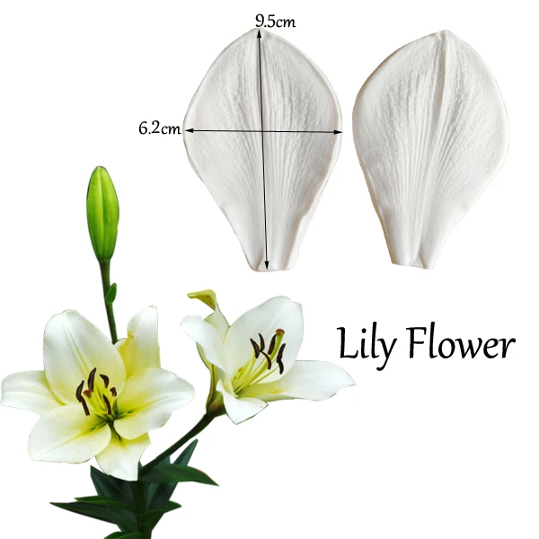 Large Lily Flower Petal Veiner Silicone Mould Chocolate Fondant Gumpaste Sugar Resin Clay Cake Decorating Moulds DIY M2123