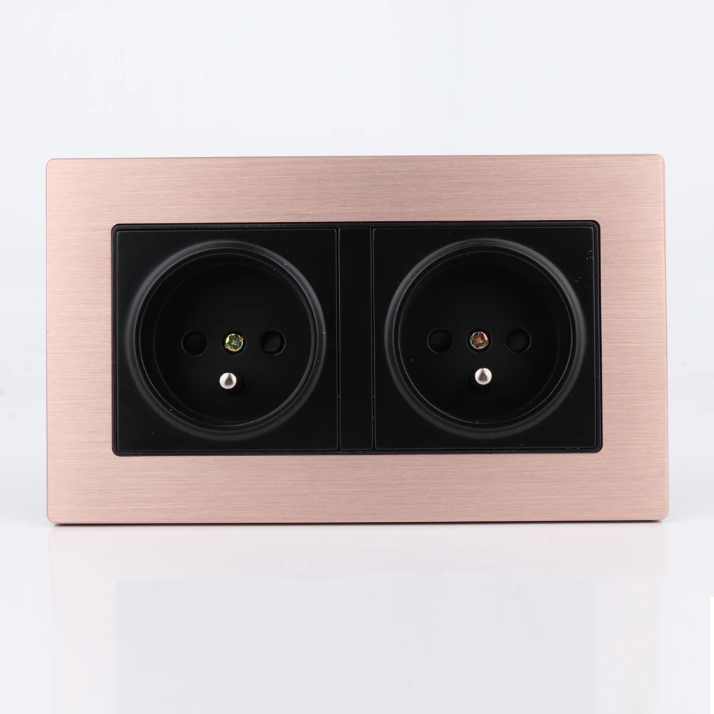 1 Piece Golden EU Double Power Socket  AC Schuko Power Panel 16A EU Standard Wall Outlet