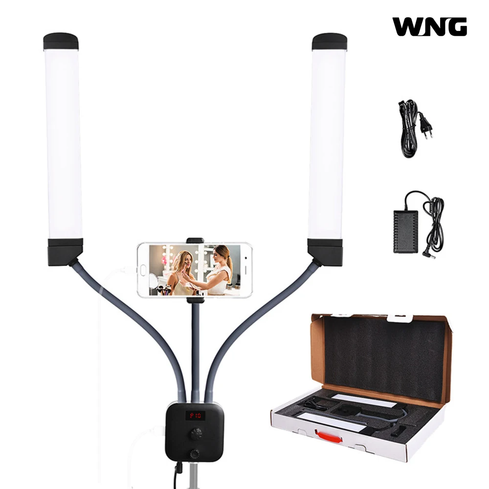 

Photographic Light LED Double-arm Video Fill Light Two Tube 3000-6000K LED Panel 360° Rotation with Phone clamp for Photo Video