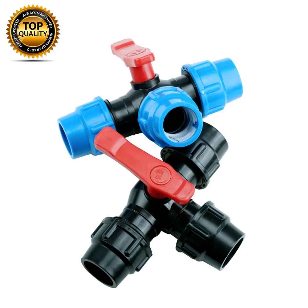 20/25/32mm Three-way Fast Connection Valve T-type Water Splitter PVC PE Pipe Fittings Quick Connector for Irrigation