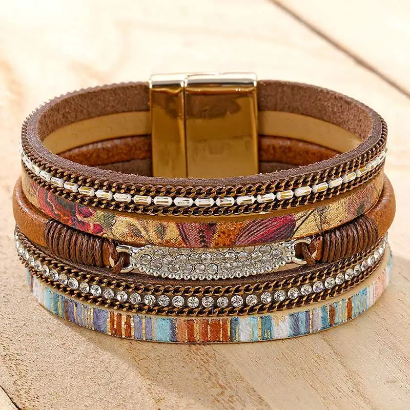 IFMIA Boho Crystal Leather Fashion Bracelets Woman 2019 Ladies Bohemian Multilayer Wide Wrap Bracelets &Bangles Female Jewelry