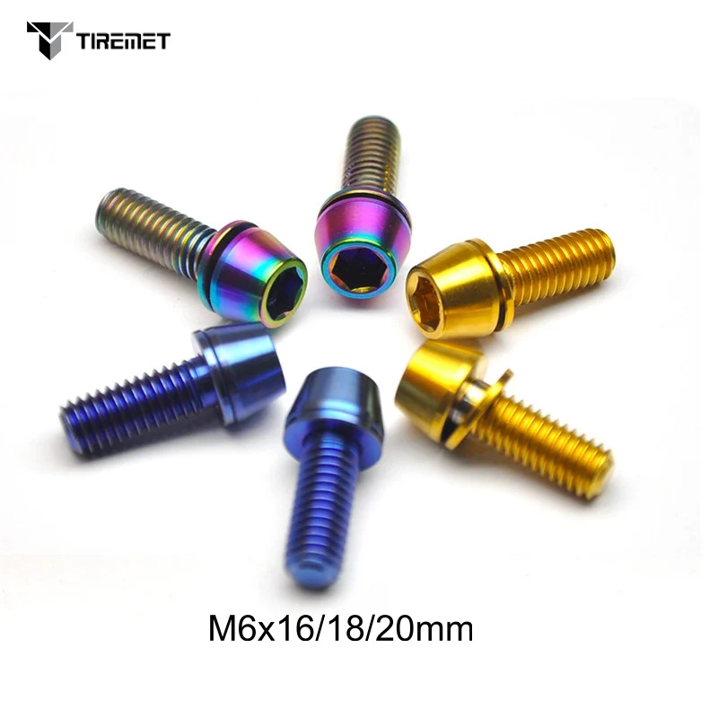 

Tiremet 6Pcs M6x16/18/20mm Allen Hex Tapered Head Titanium Ti Stem Caliper Seatpost Bolts Screw With Washer For Bicycle Stem