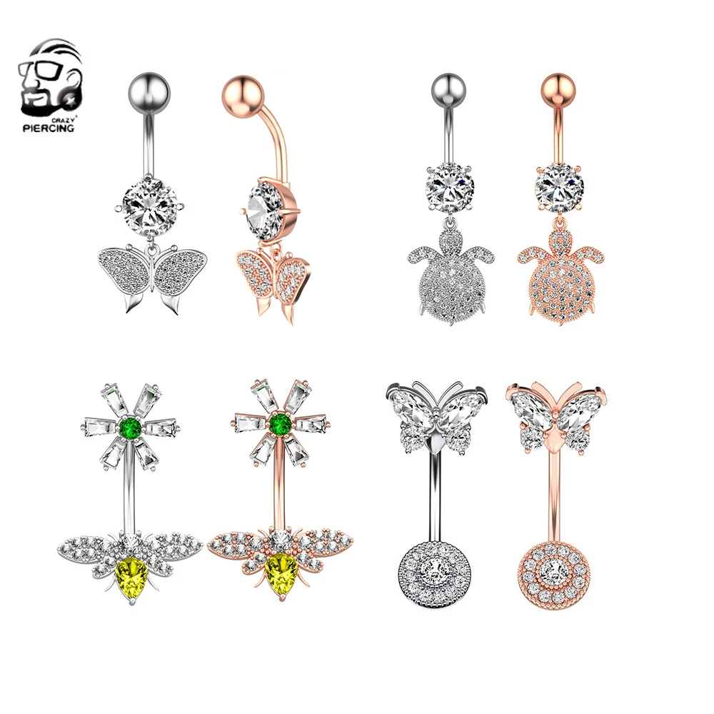 Animal Series Snake Navel Belly Piercing Ombligo 14G Surgical Steel Butterfly Lizard CZ Belly Button Rings Lady Body Piercings