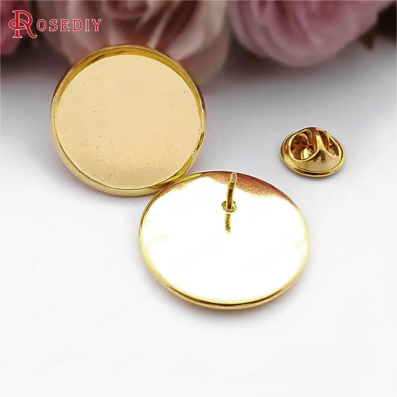 (F496)10 pieces + Back inside 20mm,25mm High Quality Gold Color Plated Brass Round Brooch Base Settings Diy Jewelry Findings