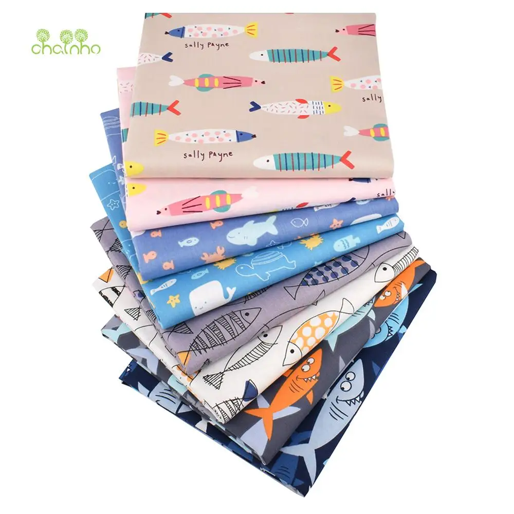 Chainho,Cartoon Fishes Pattern,Printed Twill Cotton Fabric,8 Design,DIY Sewing Quilting Material For Baby &Children\'s Bedclothes