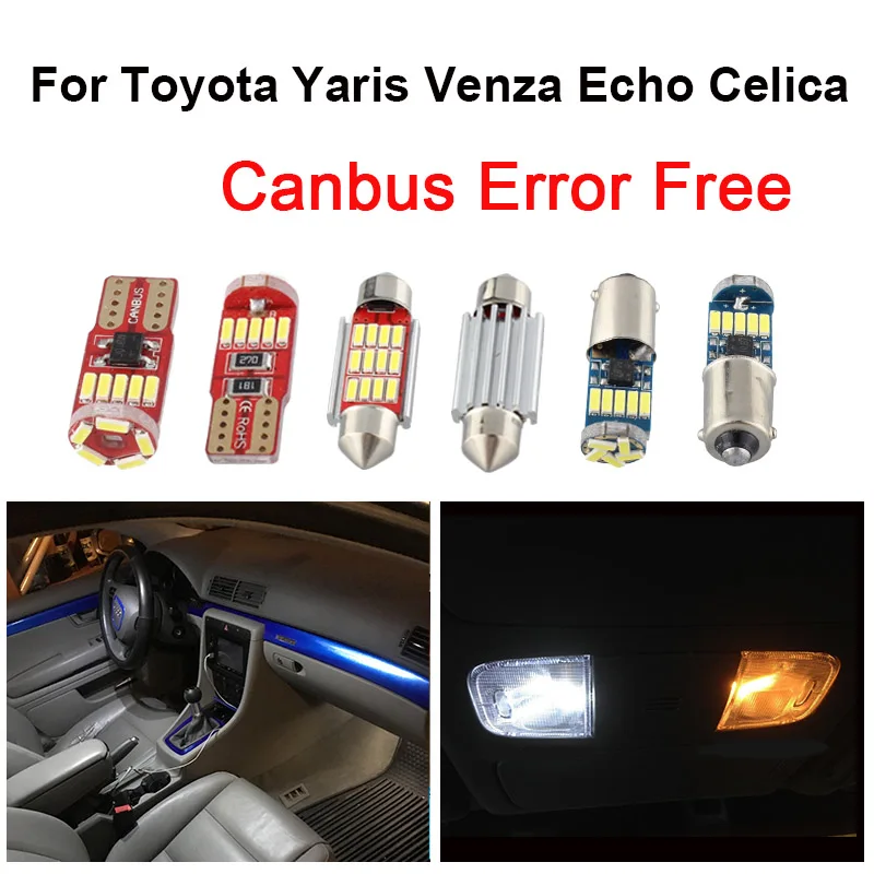 

White Car Bulbs Error Free LED Interior Reading Ceiling Light Kit For Toyota Yaris Venza Echo Celica Map Dome License Lamp