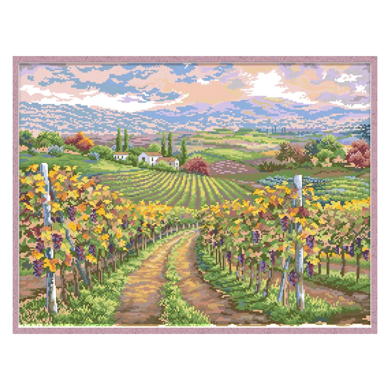 Vineyard Diy Needlework Counted Cross Stitch Kits Printed Fabric Landscape Embroidery 11CT 14CT Cross-Stitch Set Home Decoration