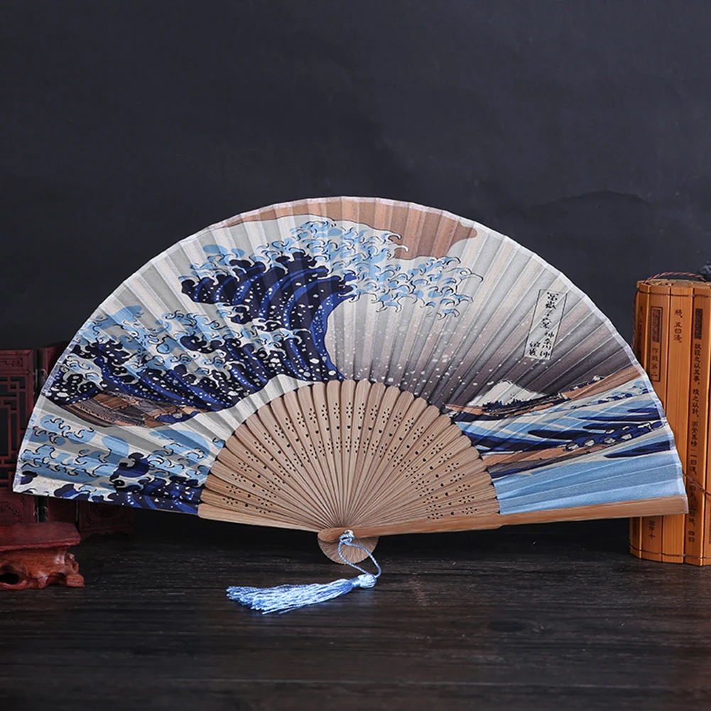 Silk Hand Fan Mount Fuji Kanagawa Waves Japanese Folding Fan Pocket Fan Wedding Party Decoration Gifts Home Wall Decoration