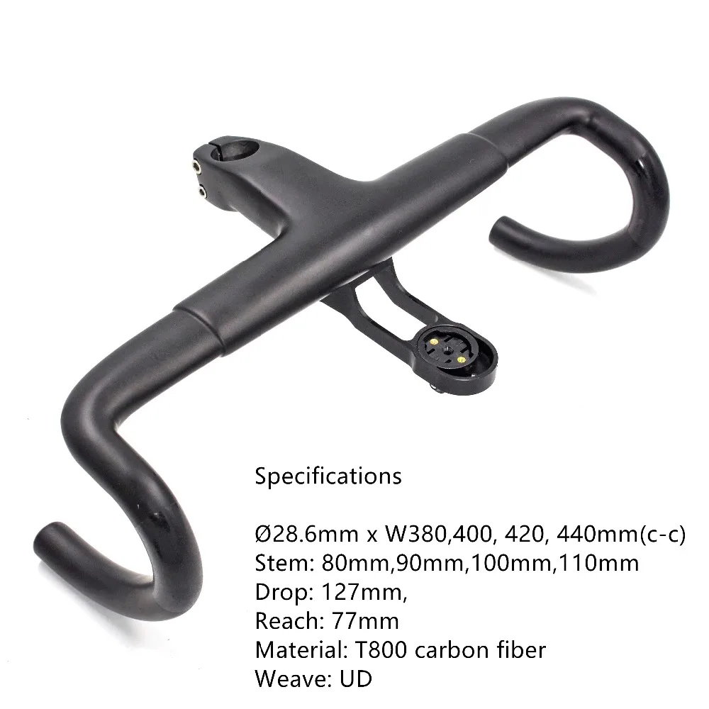 Carbon Road Bike Handlebar 3K Integrated Handlebar Bicycle Handlebar And Stem 3 Degrees Adjust With Garmin Bryton Computer Mount