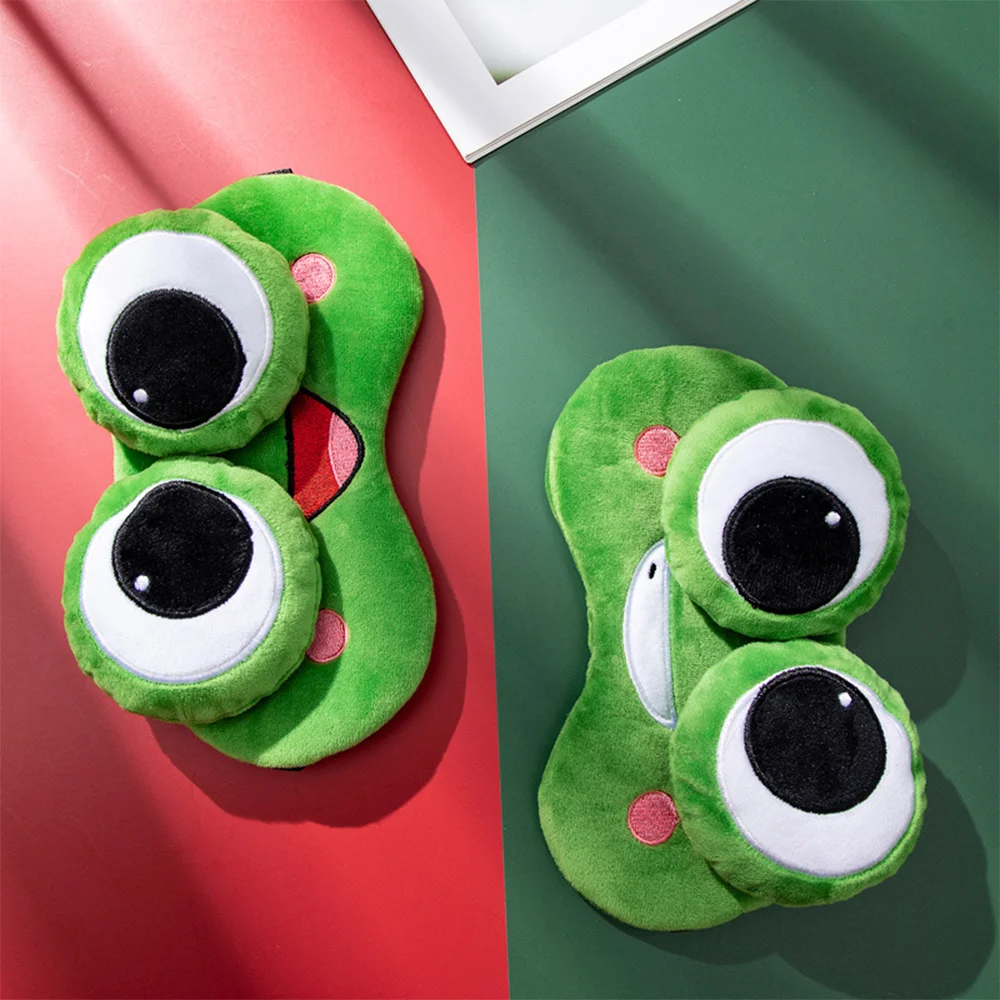 Cartoon Plush Green Big Eyes Frog Sleep Eye Mask Sort and Skin-friendly for Travel Nap Dream Night Eye Covers for Women Man