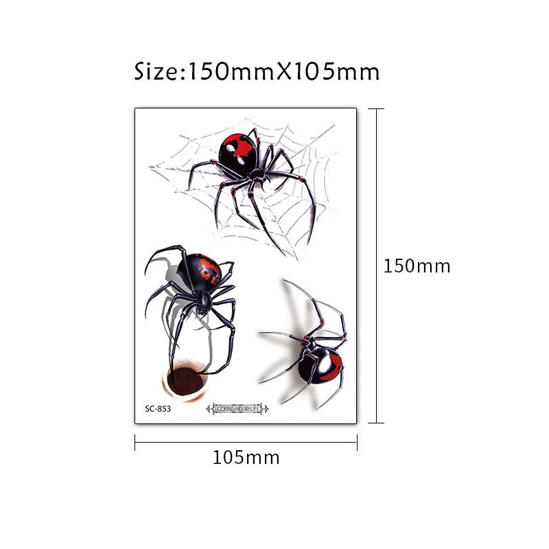 Big 3D Spider Temporary Tattoo Waterproof Halloween Party Body Art Sticker Disposable Scary Make Up tatouage temporaire