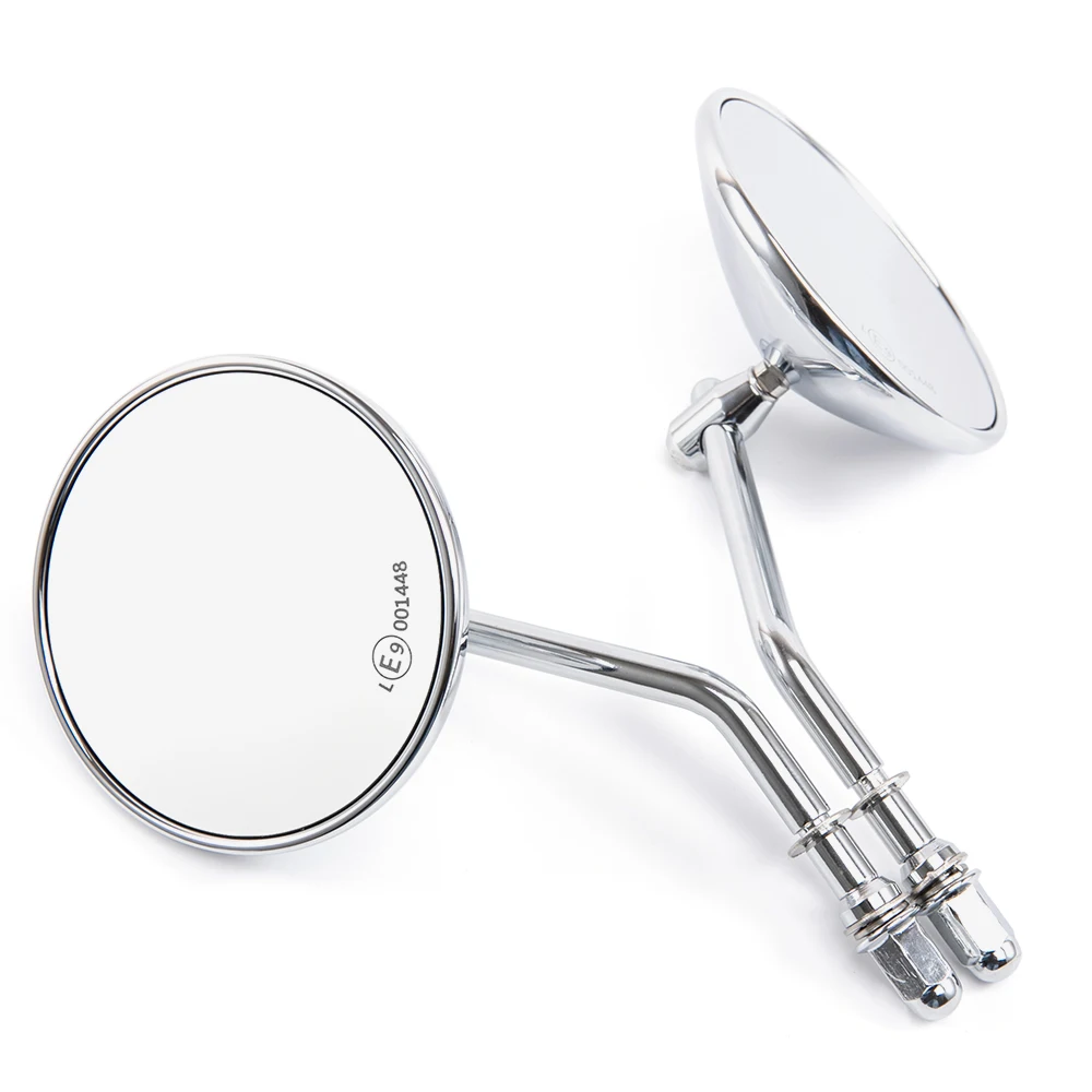 Universal Motorcycle 8/10mm Chrome Retro Round Rearview Mirrors For Harley Cruiser Chopper Cafe Racer Old School Bobber Touring