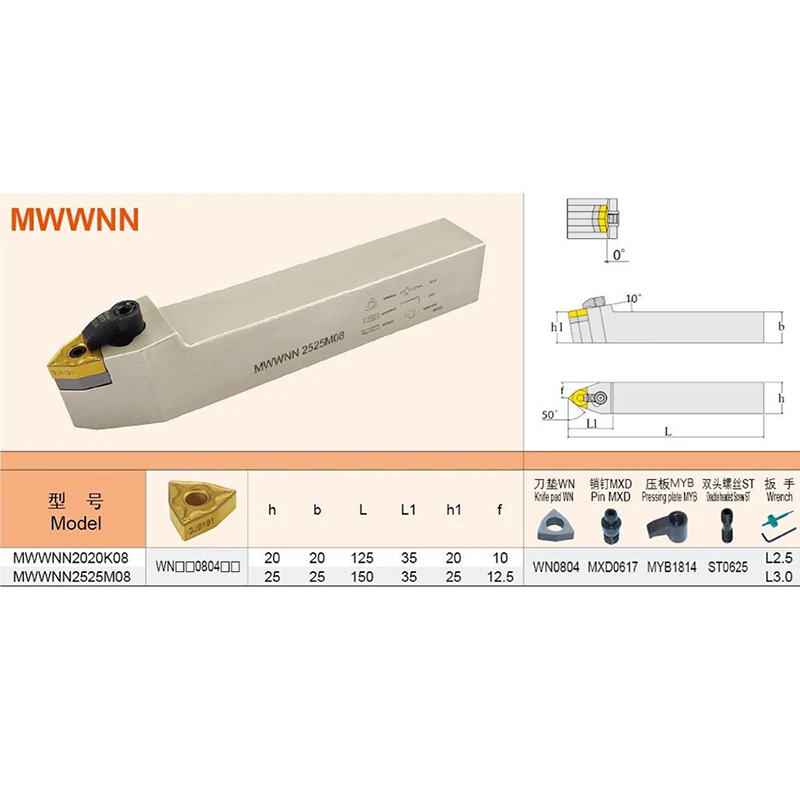 MWWNN2020K08 MWWNN2525M08 Mwwnn Externe Draaien Gereedschaphouder Cnc Draaibank Cutter Gereedschappen Voor Hardmetalen Inserts WNMG080408 Wnmg 080404