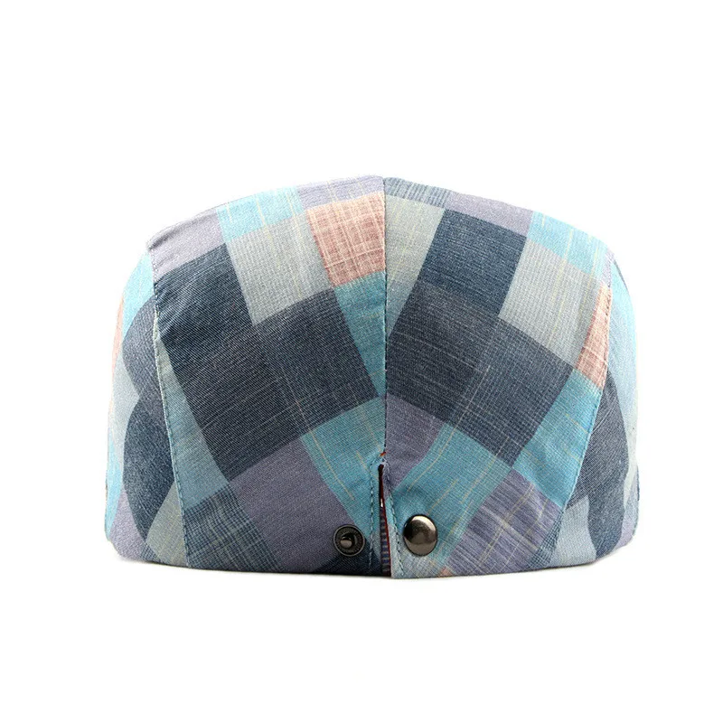 2021 Spring Summer Color Plaid Newsboy Caps Men Polyester Flat Peaked Cap Women Painter Beret Hats 12