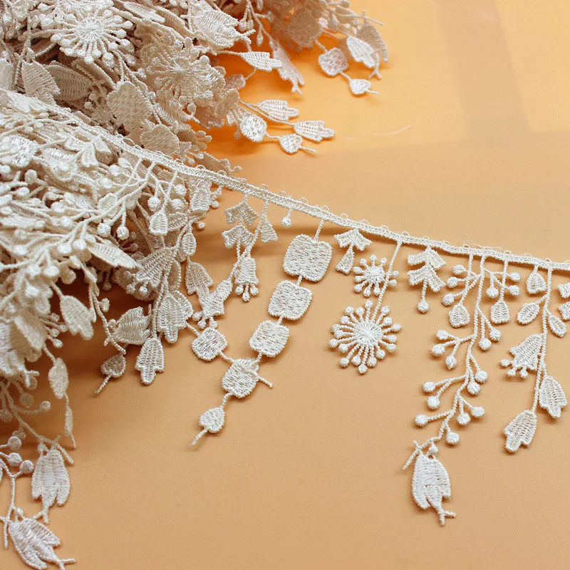 White Tassels Embroidered Lace Fabric Trim Ribbons DIY Sewing Handmade Craft Materials