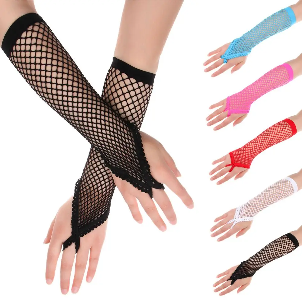 Fashion Performance Dance Solid Mesh Fishnet Gloves Fingeless Gloves Lace Mittens Long Gloves