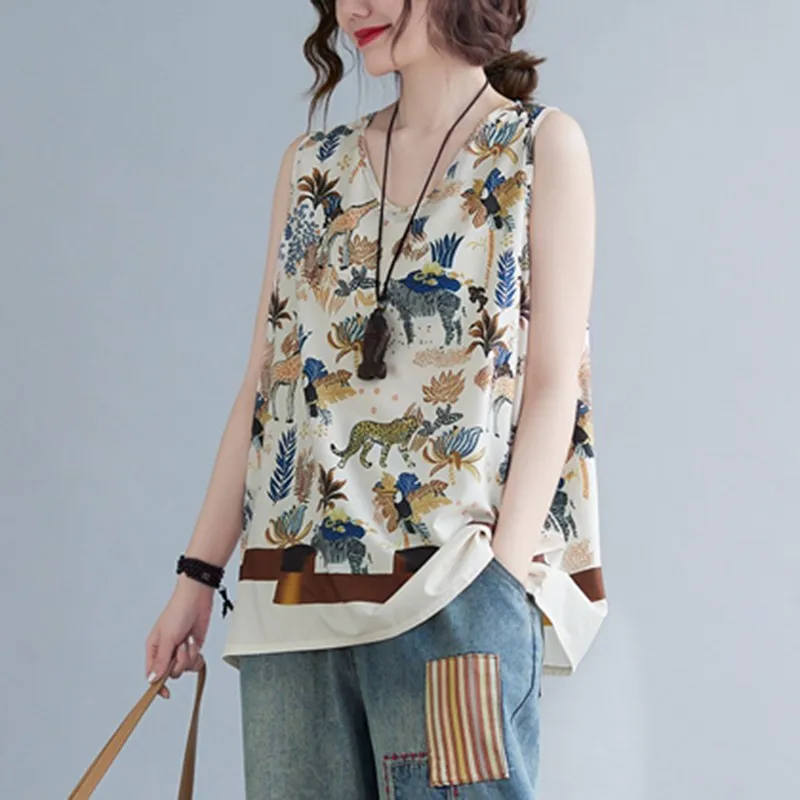 Women Summer Casual Tank Tops New Arrival 2021 Vintage Style Animal Print Loose Comfortable Sleeveless Female Vests Tees S3981