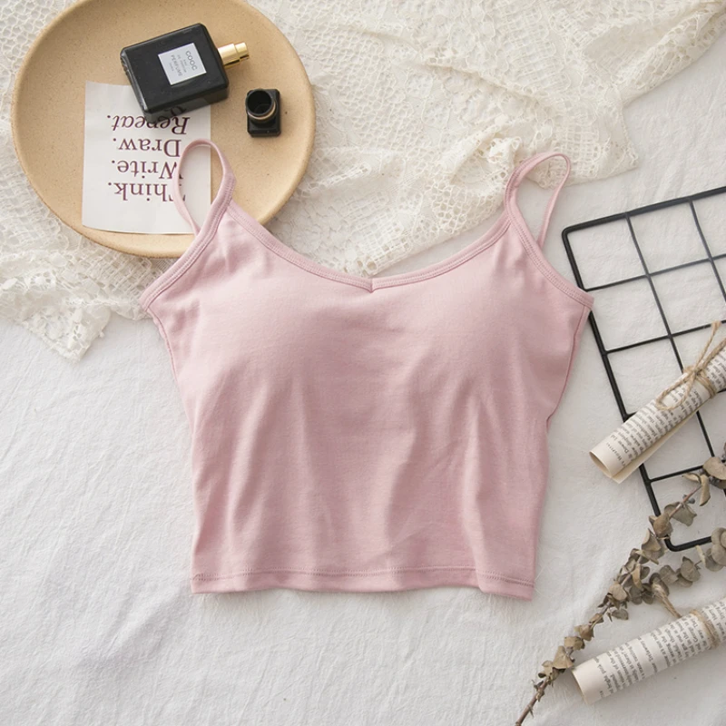 캐미솔 여성용 스파게티 가슴 패드 뜨개질, 백리스 섹시 조끼, 슬림하고 심플한 캐주얼, 올매치 얼짱, 시크한 신상, 여름