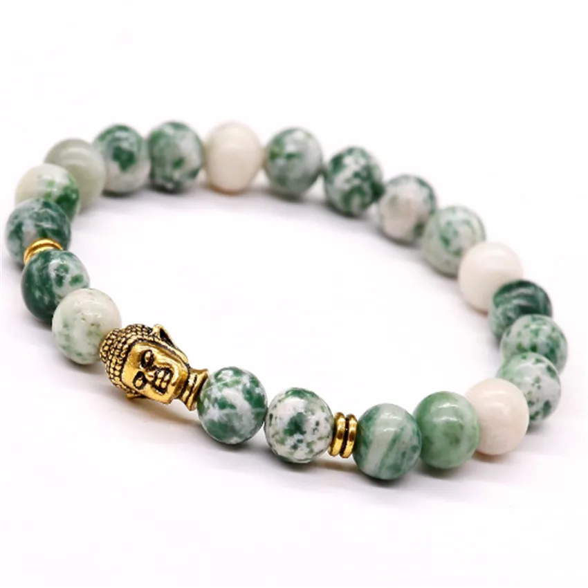 

8mm Green Veins stone Bracelet 7.5 inches Men Chakras Sutra Healing Wrist Meditation Gemstone Pray Lucky Yoga Stretchy Buddhism