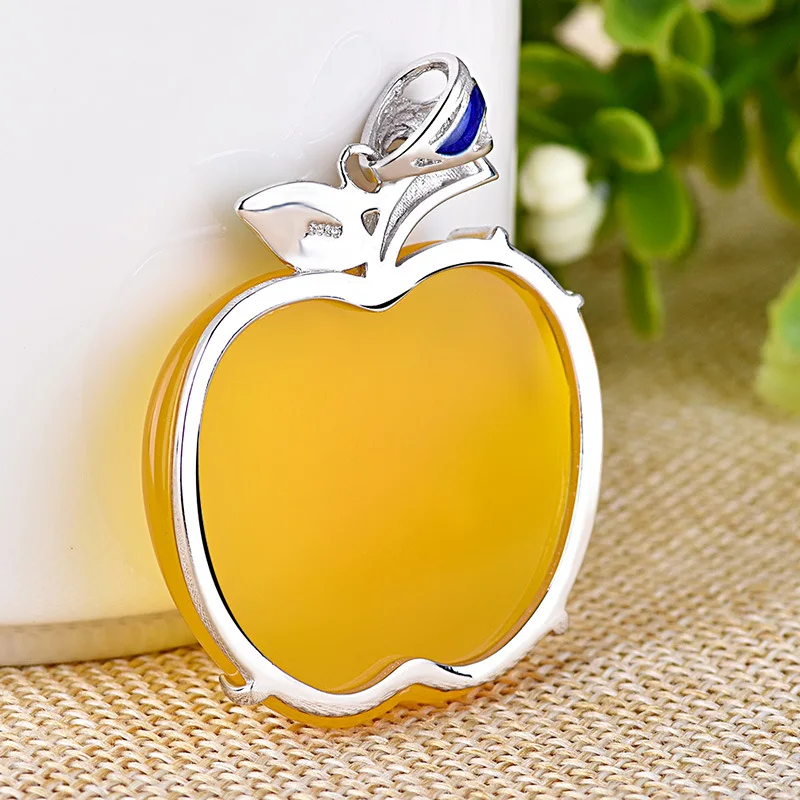 S925 Sterling Silver Inlaid Natural Topaz Onyx Apple Cloisonne Pendant