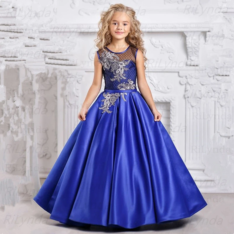 

New Flower Girl Dresses SRoyal Blue Off Shoulder Pageant Dress Girl's For Wedding Birthday Party Dresses