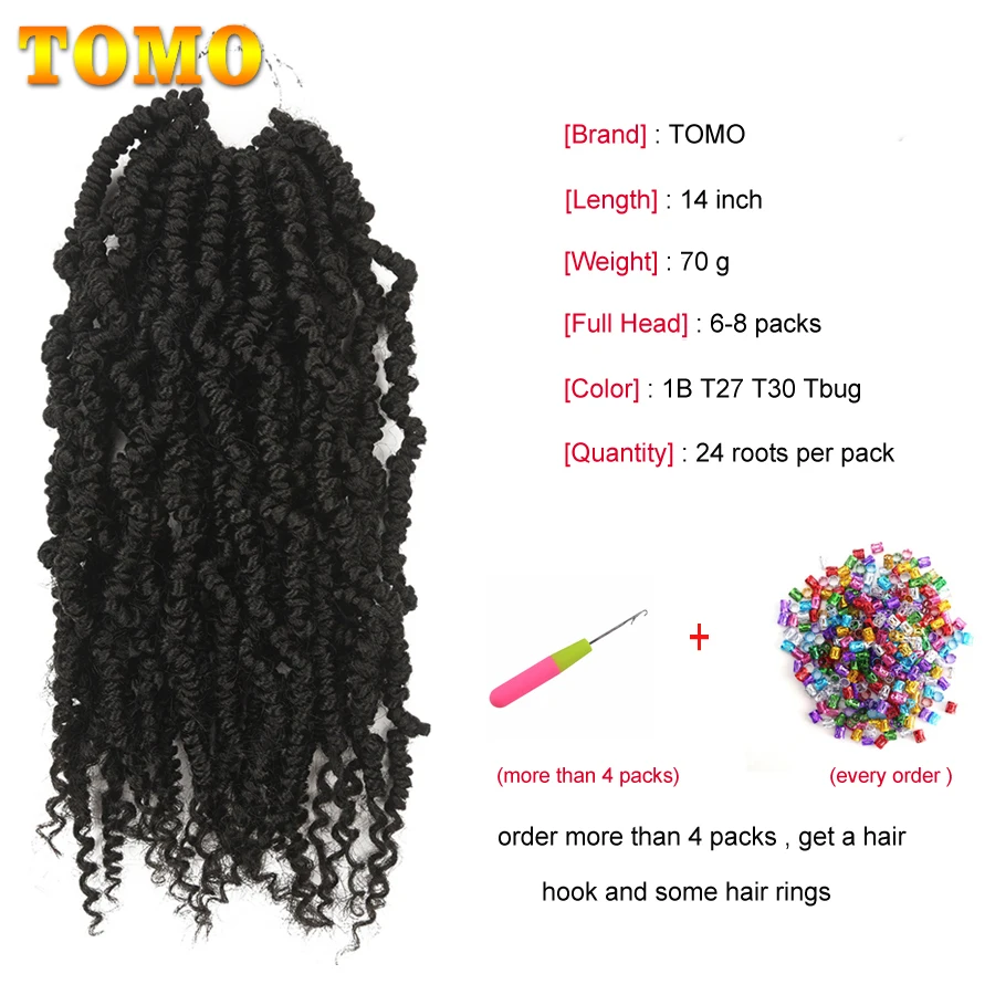 TOMO-Extensions Capillaires Synthétiques Ombrées, 14 Pouces, Passion Twist, Printemps