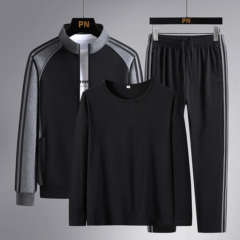 3 Piece Set Sportswear Men Autumn Gym Clothing Cotton Knitting Keep Warm Hoodie Sport Suit 2022 New Jogger Windproof Tracksuit