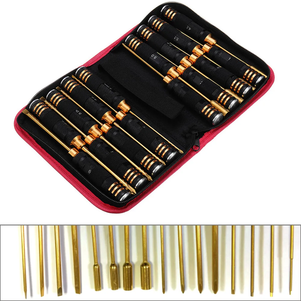 

16Pcs Hex Phillips Screw Nut Flat Hexagonal Screwdriver Steel Set with Bag Black Round Hand Shank For RC Model Mini Hand Tool