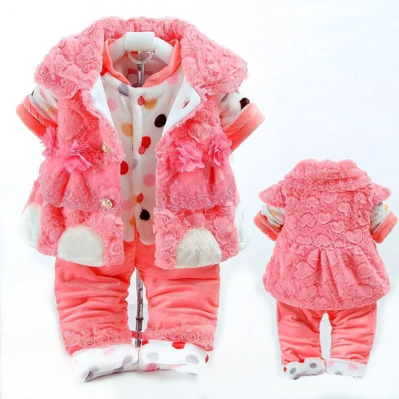 Baby girl lovely cotton-padded jacket suits 5