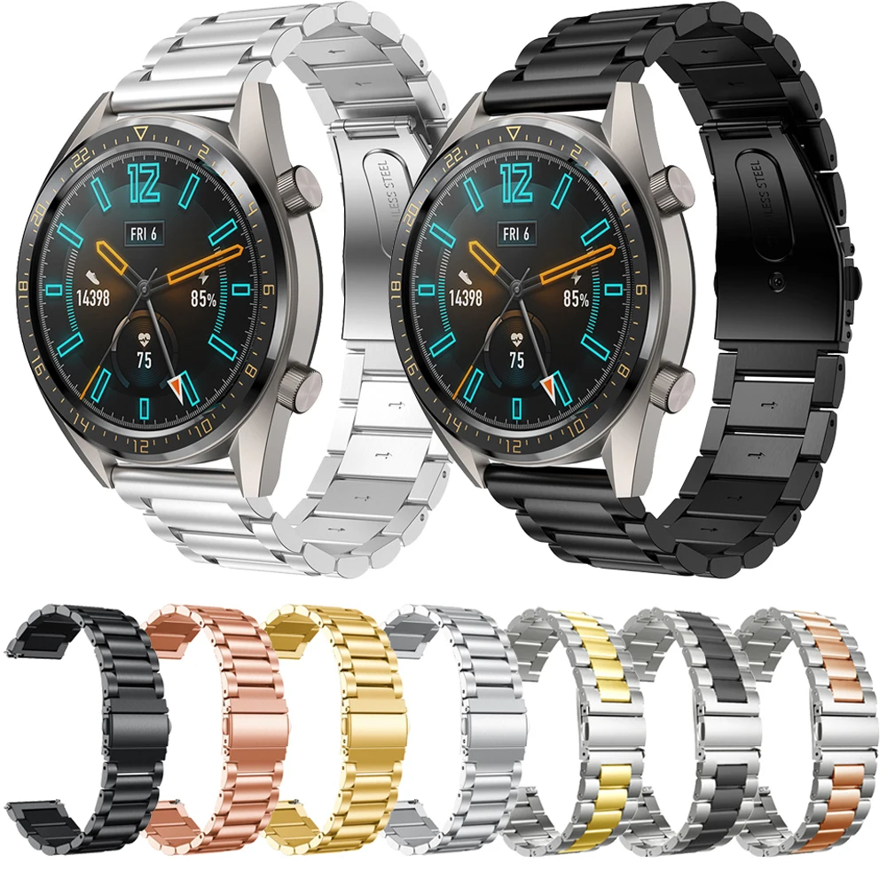 Pulseira de aço inoxidável para relógio huawei gt2 2 46mm 42mm, pulseira de metal para smart watch samsung galaxy watch 46mm 42mm