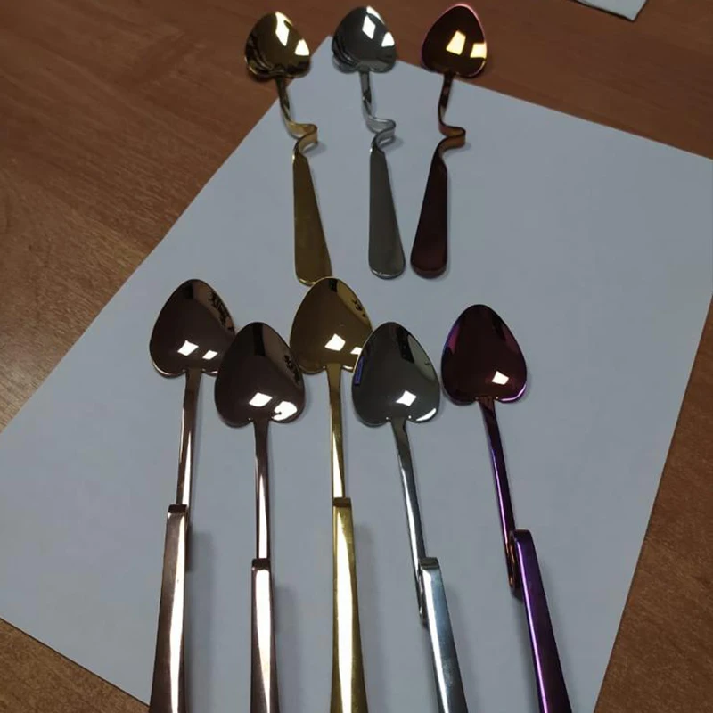 4PCS Coffee Spoon Honey Shape Creative Tea/Coffee Cup Hanging Spoons Set 304 Stainless Steel Rose Gold Heart Teaspoon Tableware