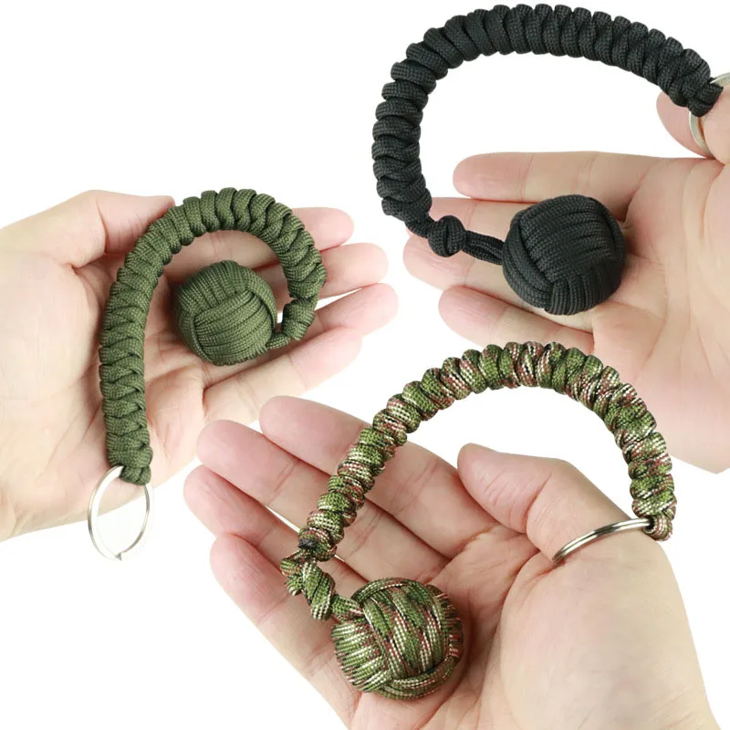 Outdoor Monkey Fist Self Defense Lanyard 7-core Steel Ball Braided keychain Parachute Rope Climbing Survival Defense Key Chain