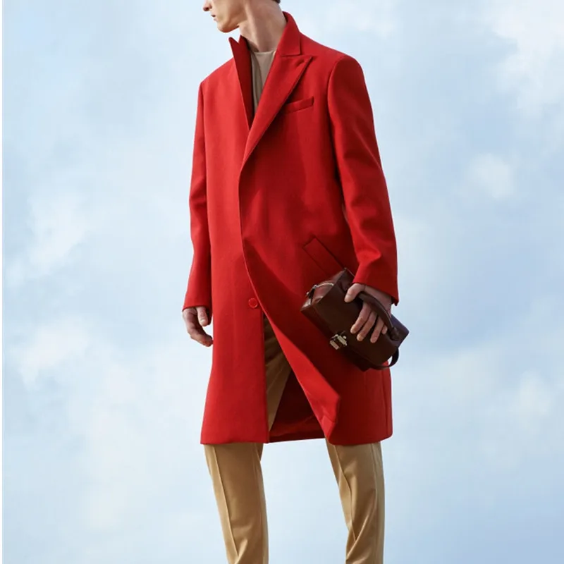 

Men's long trench coat woolen coat business high-end custom European and American loose casual woolen coat