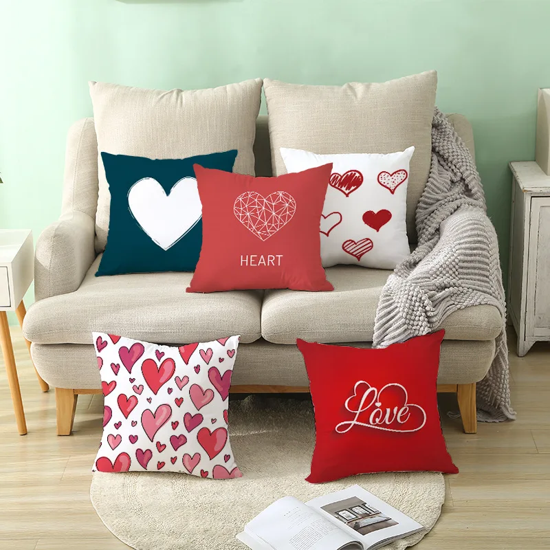 Hot Valentine Lovers Cushion Covers Red Pink Heart Print Home Decor Wedding Throw Pillows Cover Decorative Couch Pillowcase 18