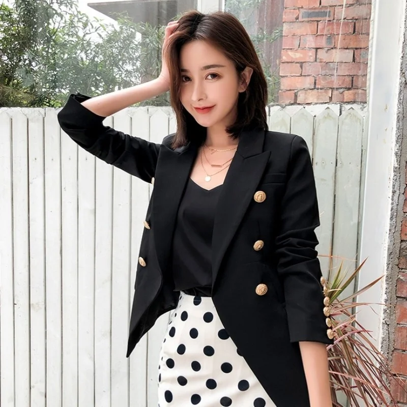 

Ladies Office Classic Black Double Breasted Blazer Slim Fit Business Work Suit Jacket Women Spring Casual Blazers Tops Outerwear