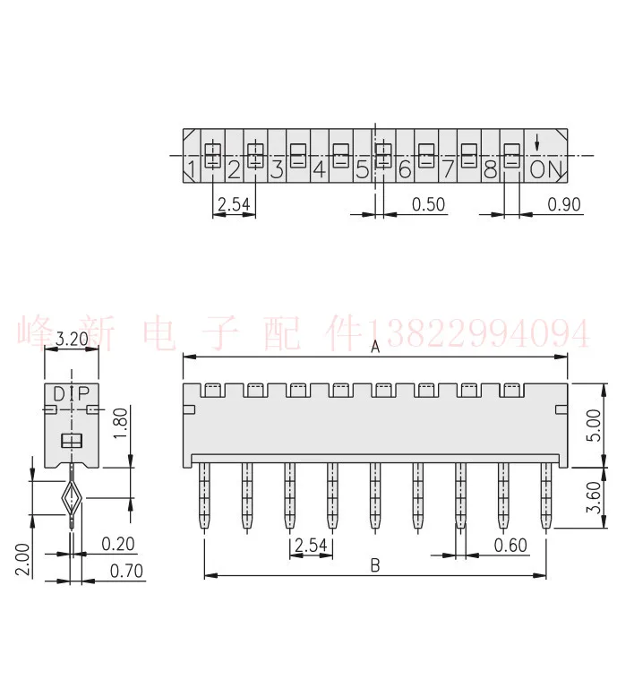 SIP-08T-V 8P 8-bit small miniature flat dial code switch to dial the digital code switch program 9 feet