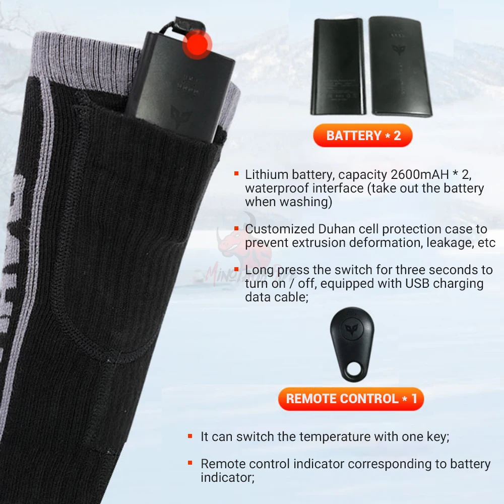 DUHAN Winter Heated Electric Heating Socks Skiing Socks Infrared Motorcycle Boots Heating Socks Cold Protection 3 Temperatures