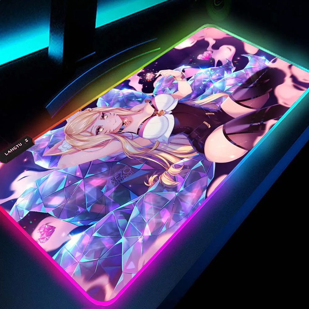 

Girl Gamer Mouse Pad Lol Ashe Gaming Desk KDA Seraphine Akali Kayn League of Legends Backlit Mat Gaming Keyboard Rgb Play Mats